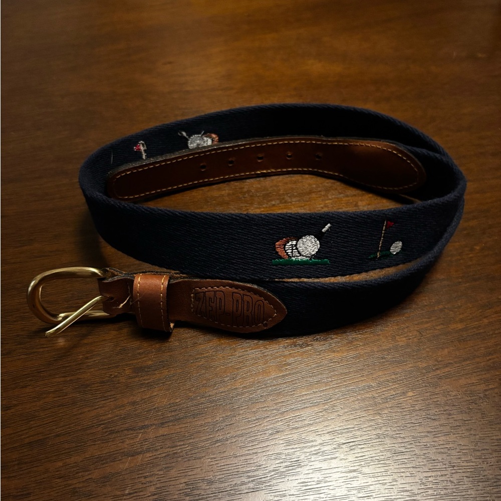 Zep-Pro Elegant Navy and Brown Golf Motif Men's Belt Size 36